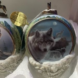 Set of 3 Bradford Editions 2000 Call of the Wilderness Wolf Heirloom Ornament
